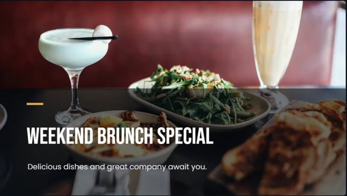 A weekend brunch promotion generated by the AI Content Studio, ready for a restaurant screen.