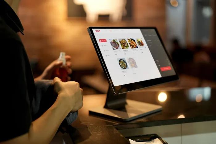 A rugged self-service display representing factory-floor information access.